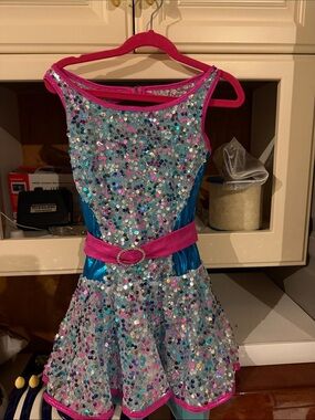 Girls Sparkle Sequin Dance Dress in Aqua and Pink